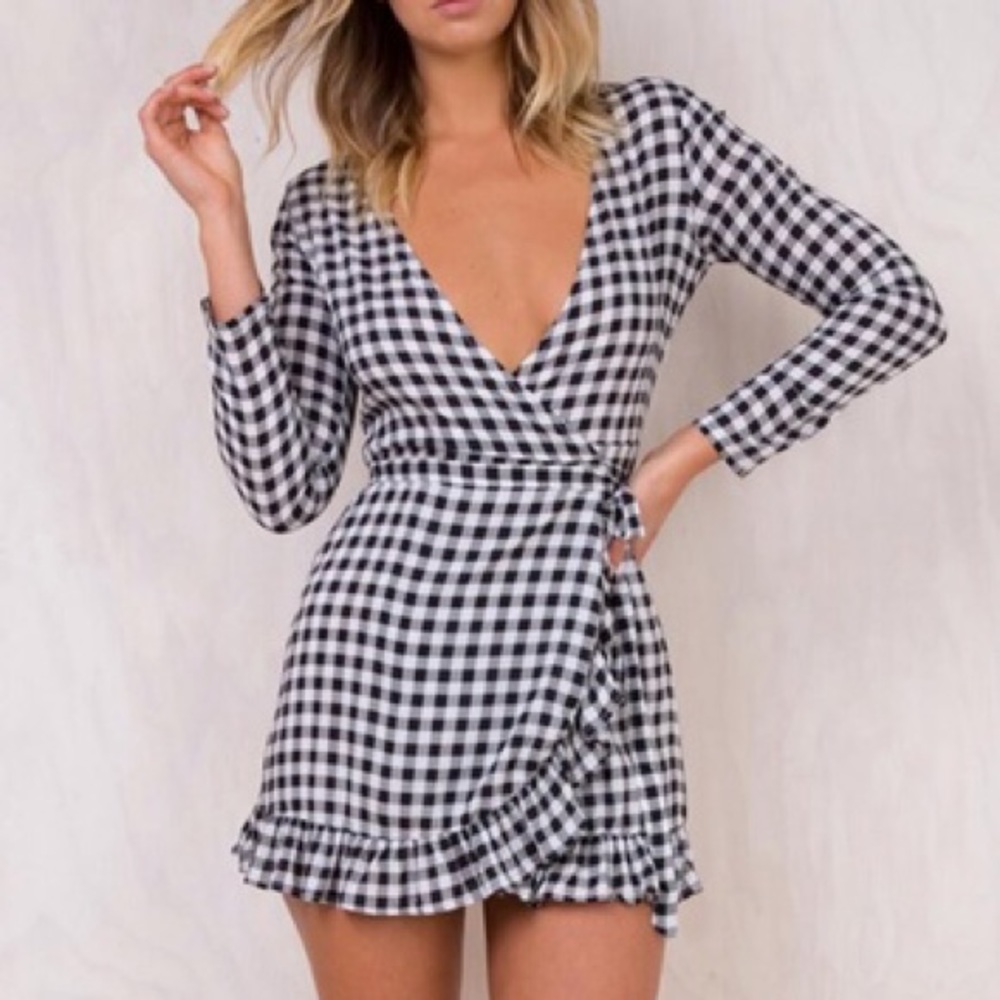 Gingham wrap dress